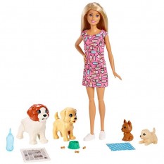 Set Barbie by Mattel Family papusa cu 4 catelusi si accesorii :: Barbie